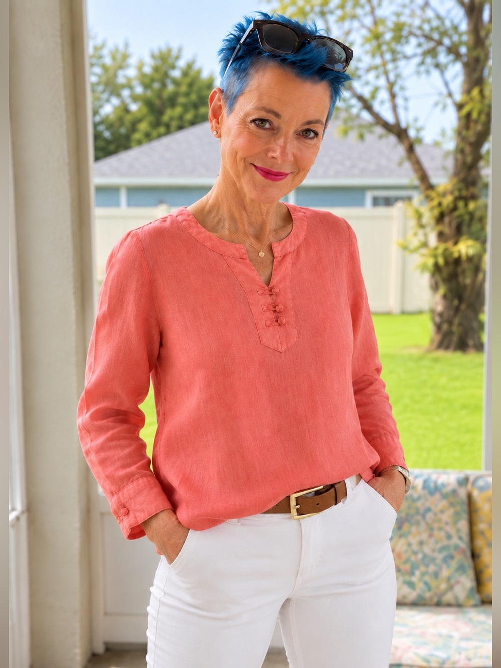 J. Jill 100% Linen Coral Pink Tunic Top Women’s Small
